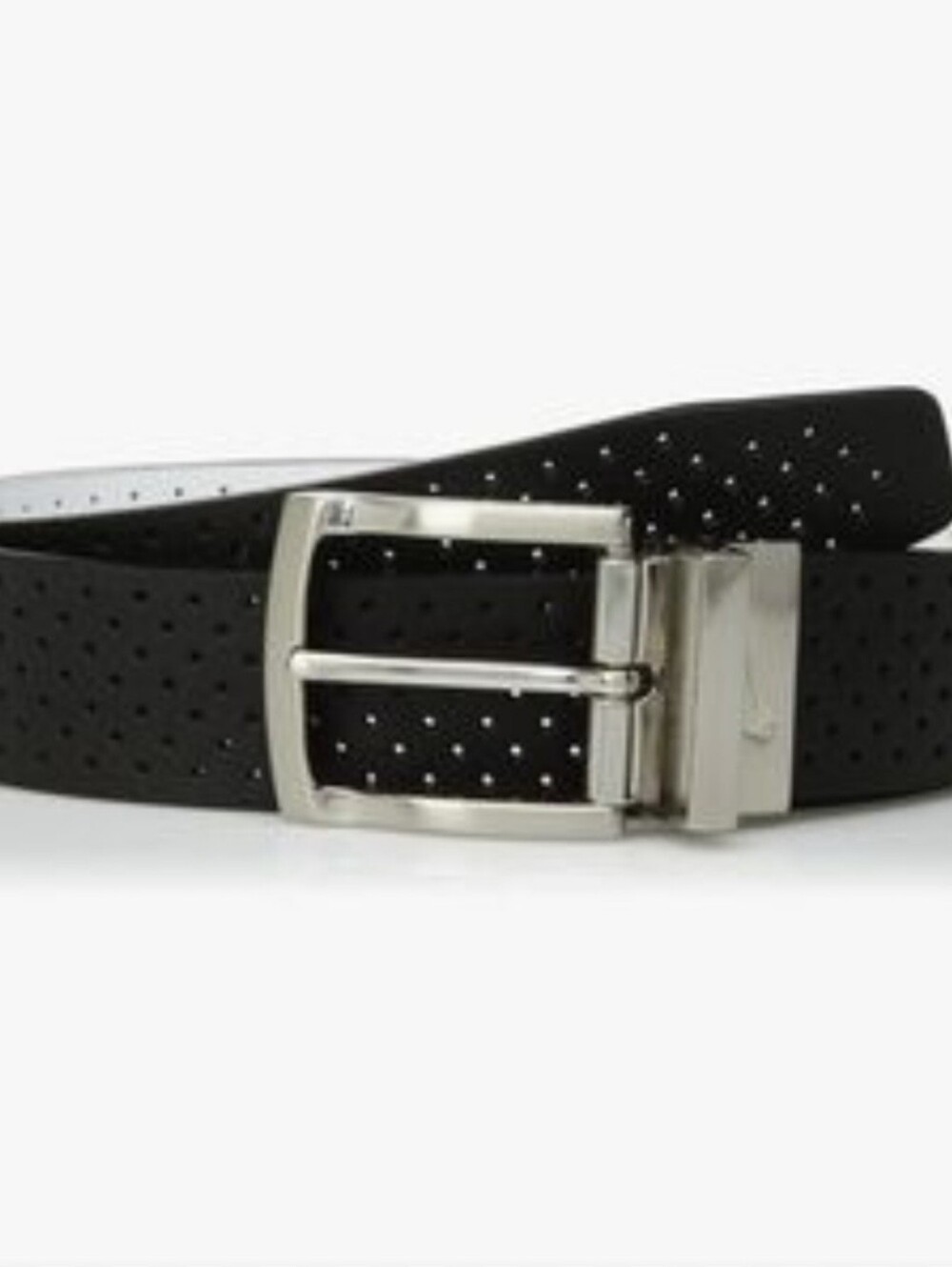 Nike Men's Perforated Reversible, Black/White Golf Leather Belt.